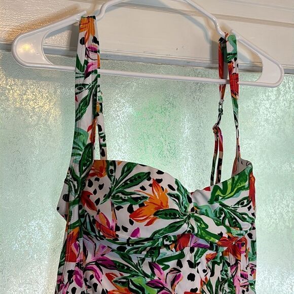 Caribbean Joe Women’s White Tropical Floral Print Tankini Top Size 2XL - Picture 2 of 6
